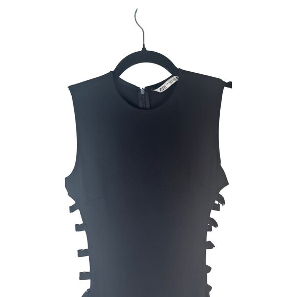 2/$30 XS Zara Sleeveless Black Midi Dress Side Silver Decorative Circles - Picture 9 of 15
